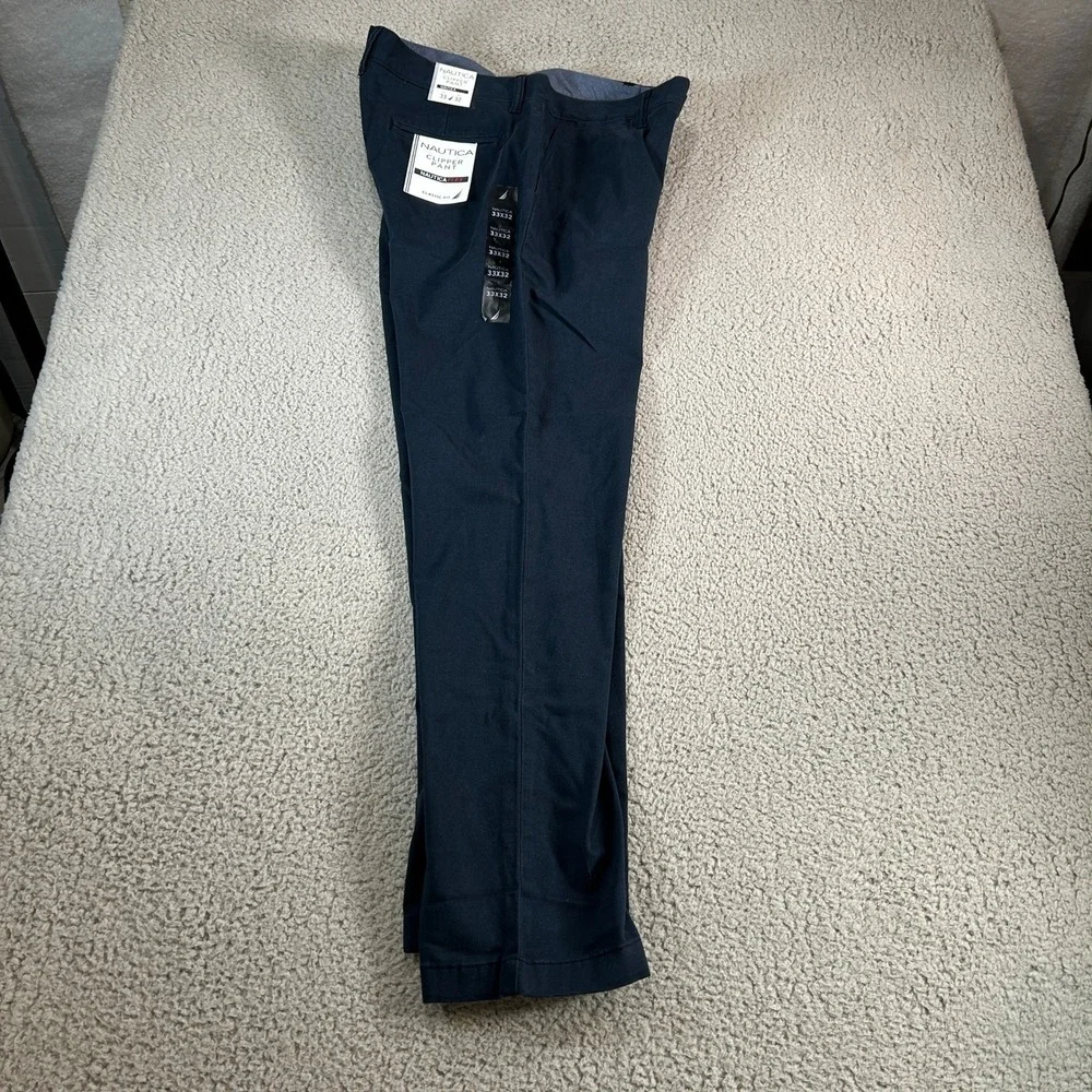 Nautica Mens Clipper Pant Classic Fit Navy Blue Chino Stretch PR9101 33x32 NEW